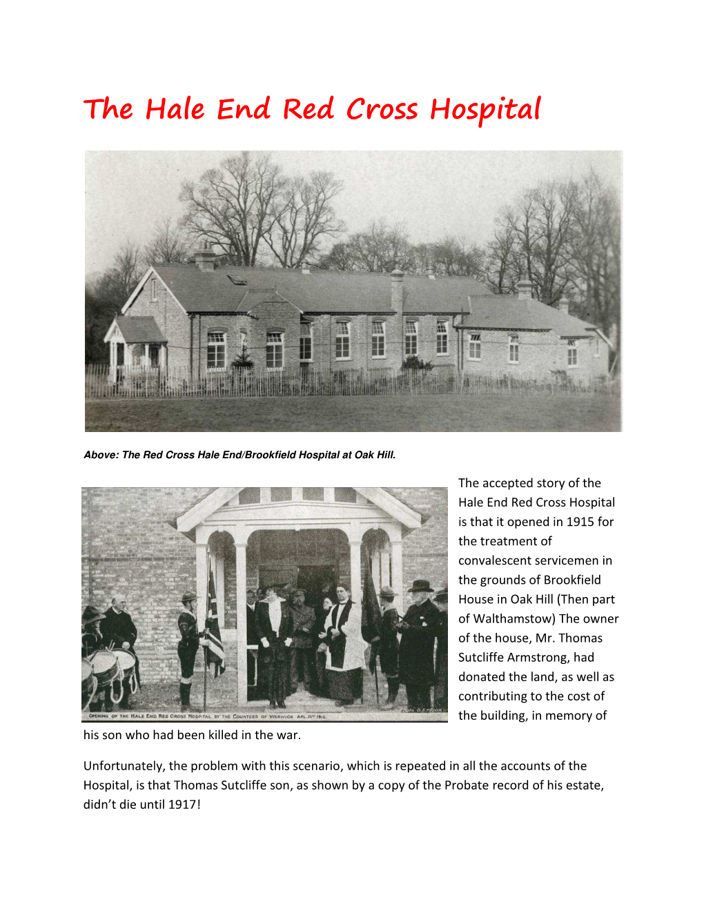 The Hale End Red Cross Hospital