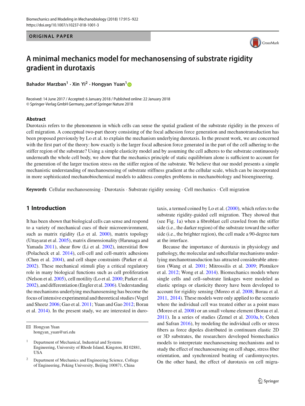 A Minimal Mechanics Model for Mechanosensing of Substrate Rigidity Gradient in Durotaxis