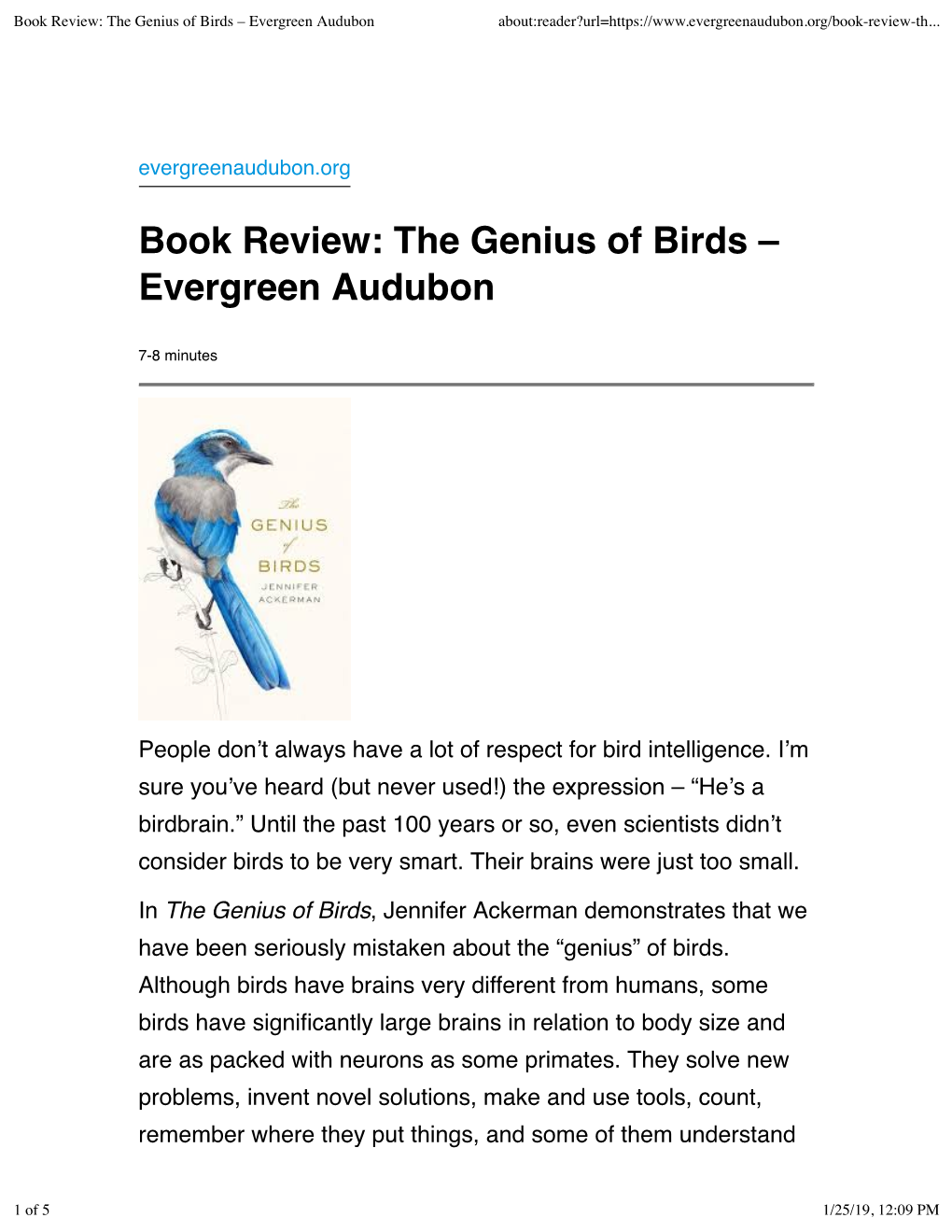 Book Review: the Genius of Birds – Evergreen Audubon About:Reader?Url=