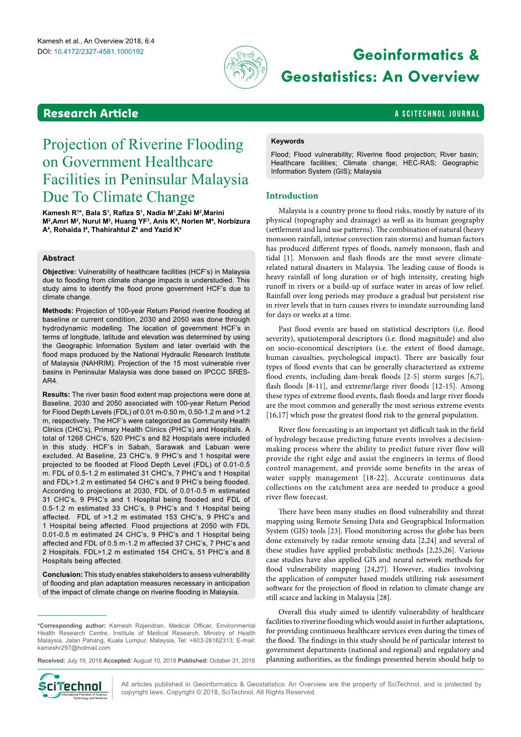 Projection of Riverine Flooding on Government Healthcare Facilities in Peninsular Malaysia Due to Climate Change