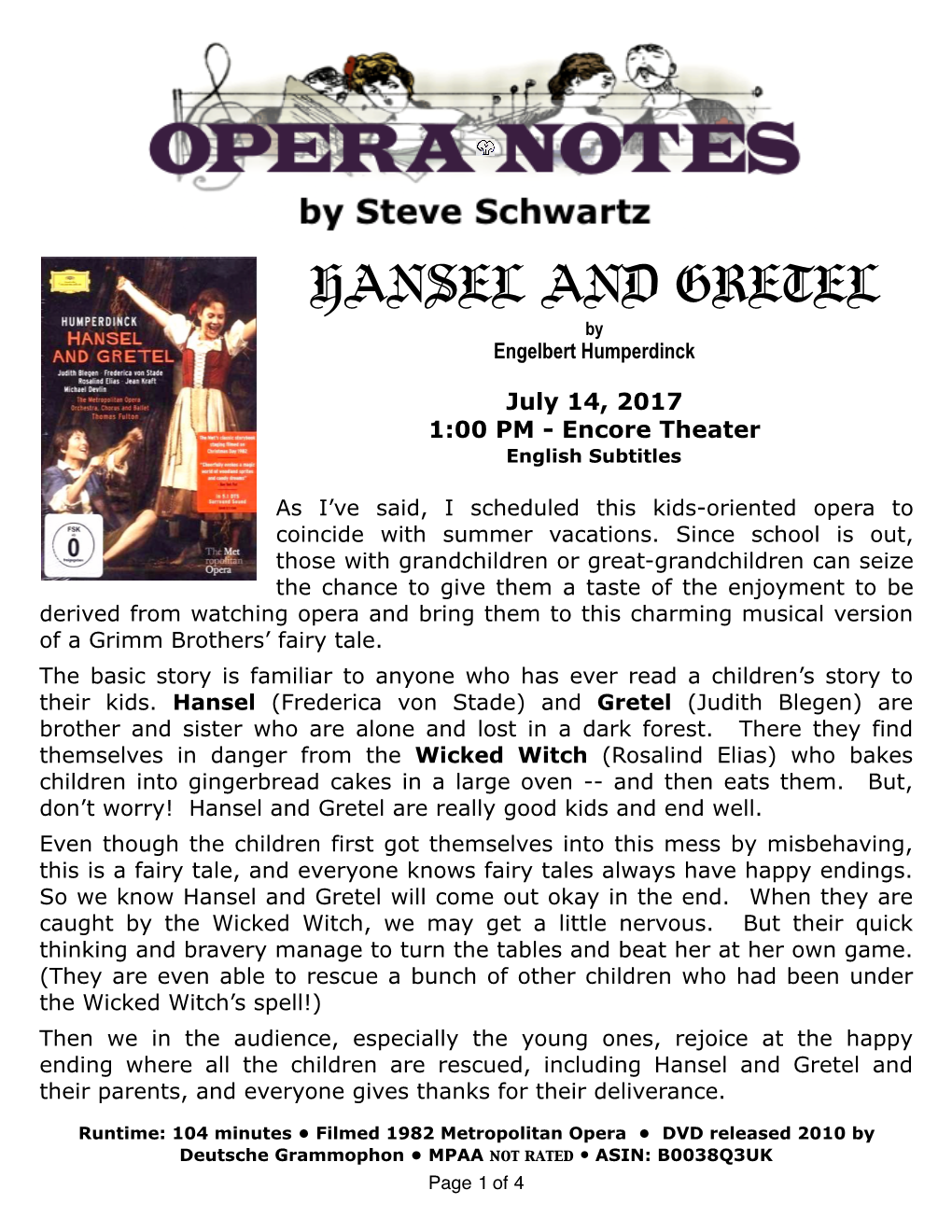 *Opera Notes Hansel & Gretel 7/14/17.Pages