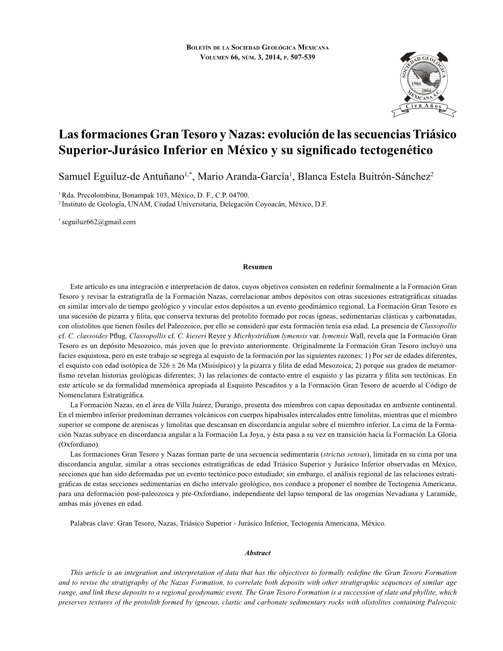Las Formaciones Gran Tesoro Y Nazas 507 Boletín De La Sociedad Geológica Mexicana