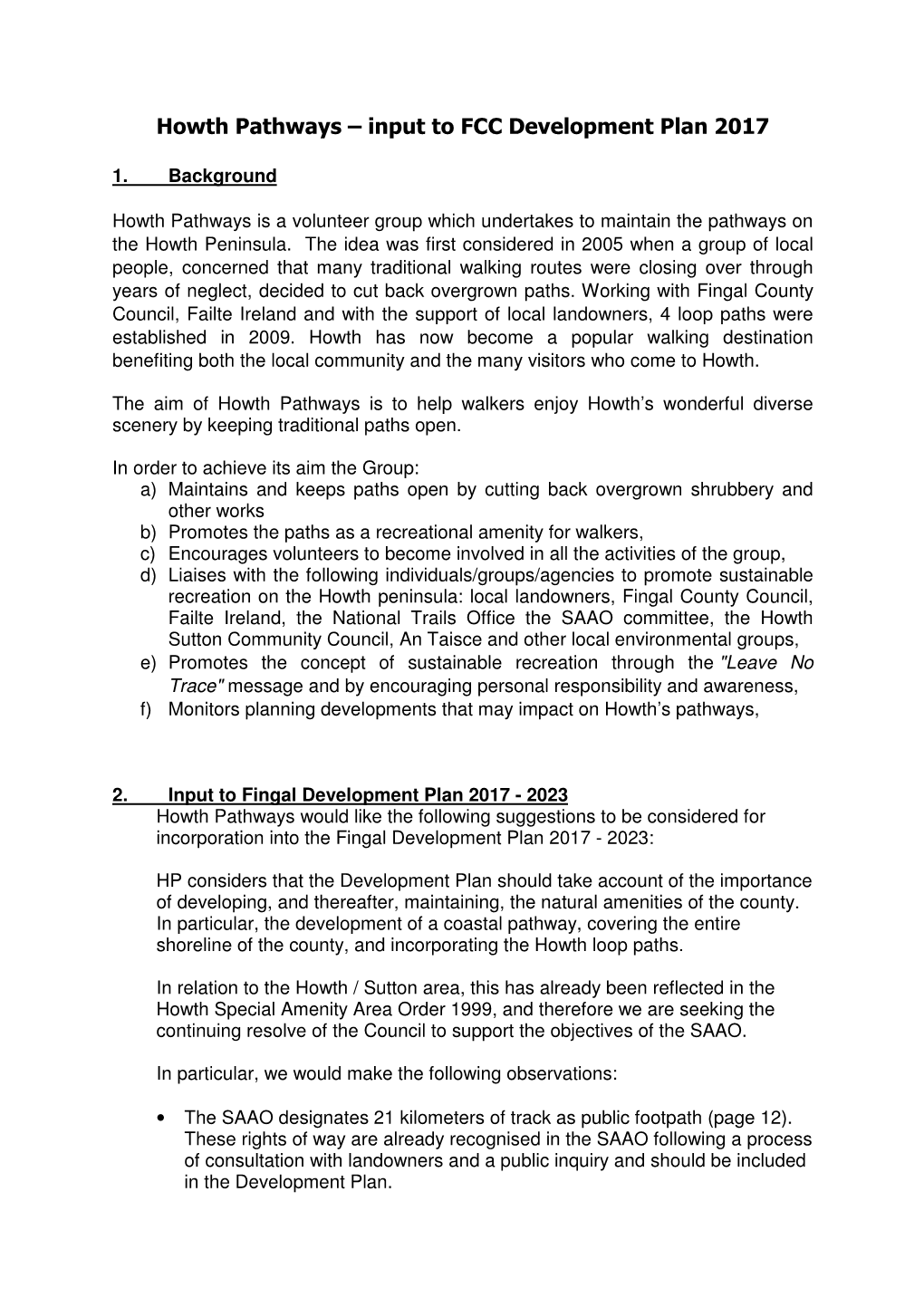 Howth Pathways – Input to FCC Development Plan 2017