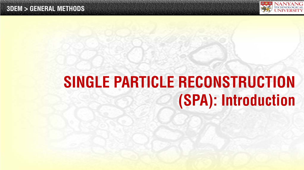 SINGLE PARTICLE RECONSTRUCTION (SPA): Introduction SINGLE PARTICLE RECONSTRUCTION > INTRODUCTION