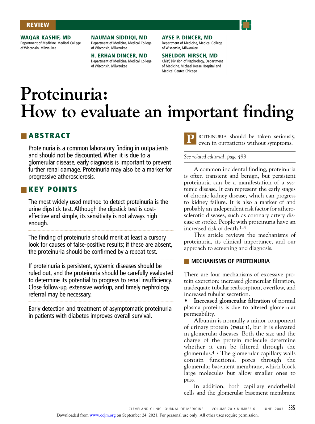 Proteinuria: How to Evaluate an Important Finding