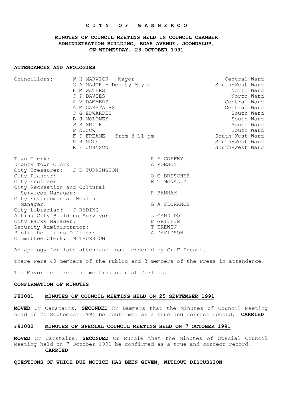 Ordinary Meetings of Council