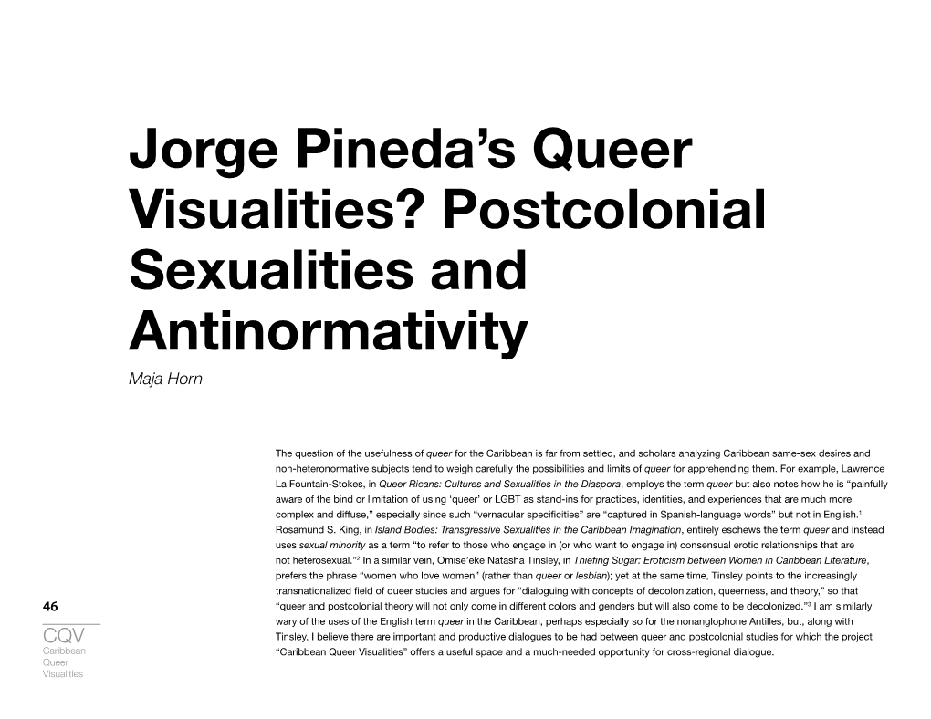 Jorge Pineda's Queer Visualities? Postcolonial Sexualities And