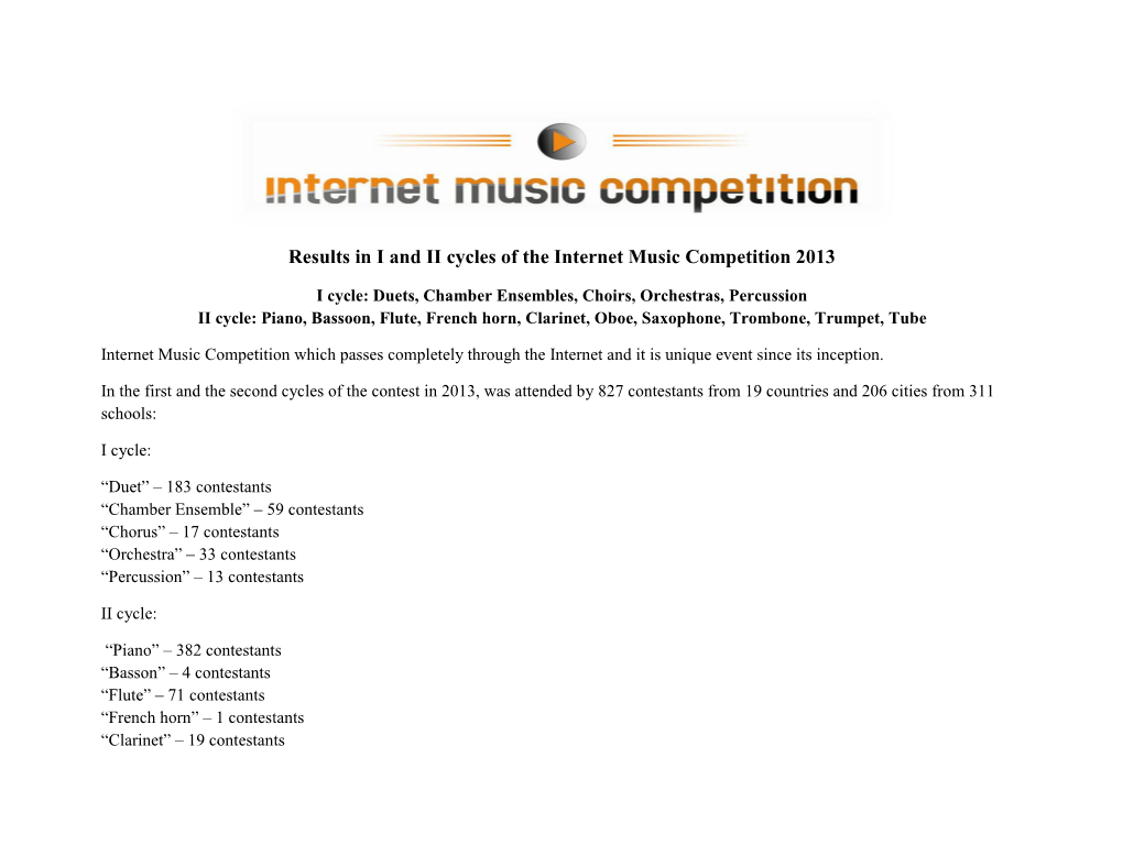 Results in I and II Cycles of the Internet Music Competition 2013