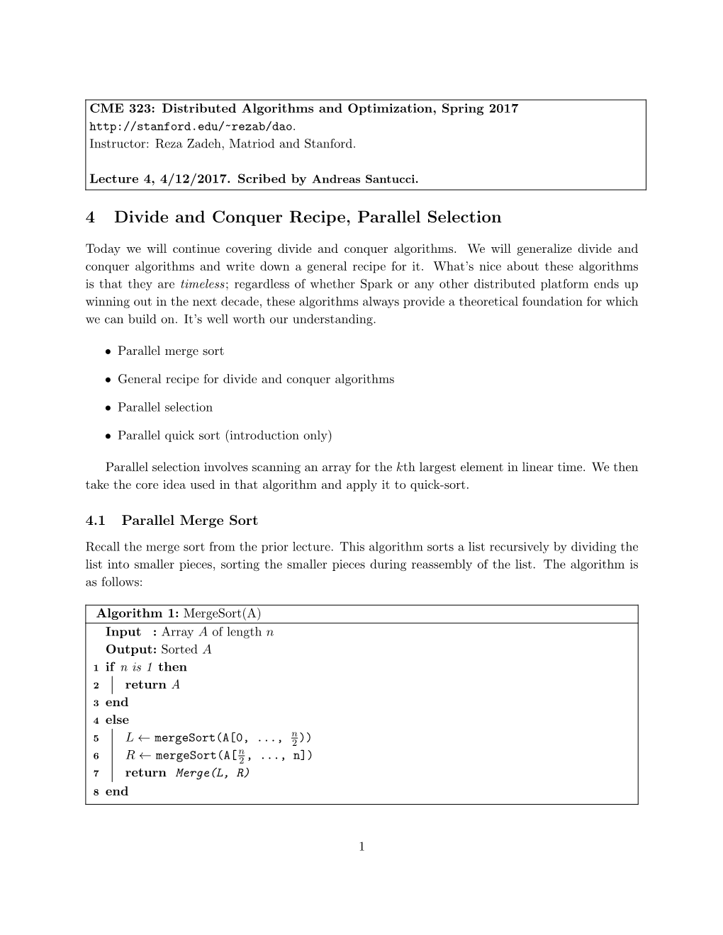 4 Divide and Conquer Recipe, Parallel Selection