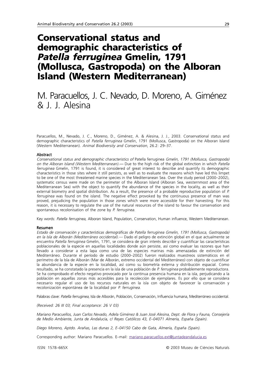 Patella Ferruginea Gmelin, 1791 (Mollusca, Gastropoda) on the Alboran Island (Western Mediterranean)