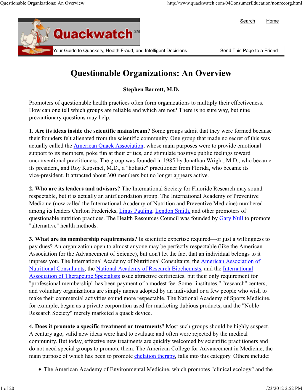 Questionable Organizations: an Overview