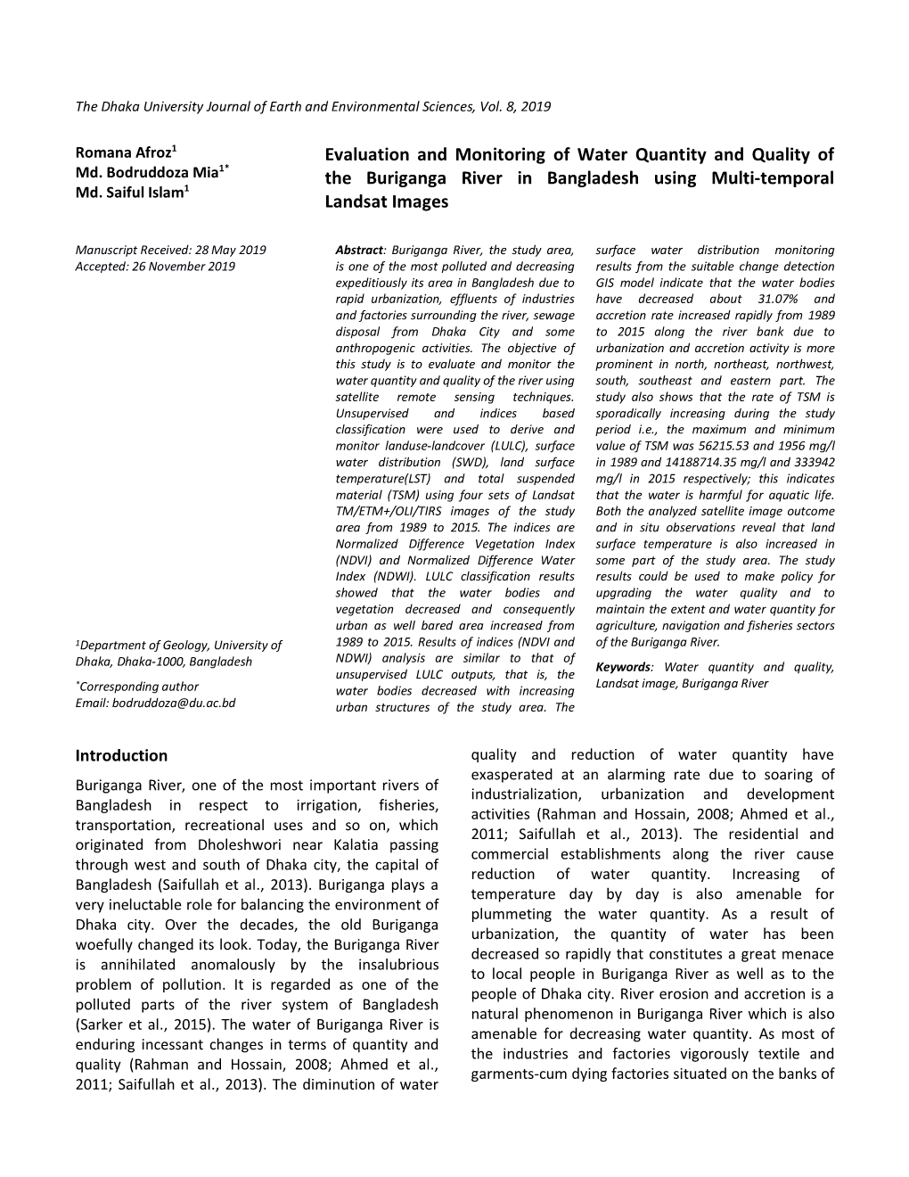 Evaluation and Monitoring of Water Quantity and Quality of the Buriganga River 63