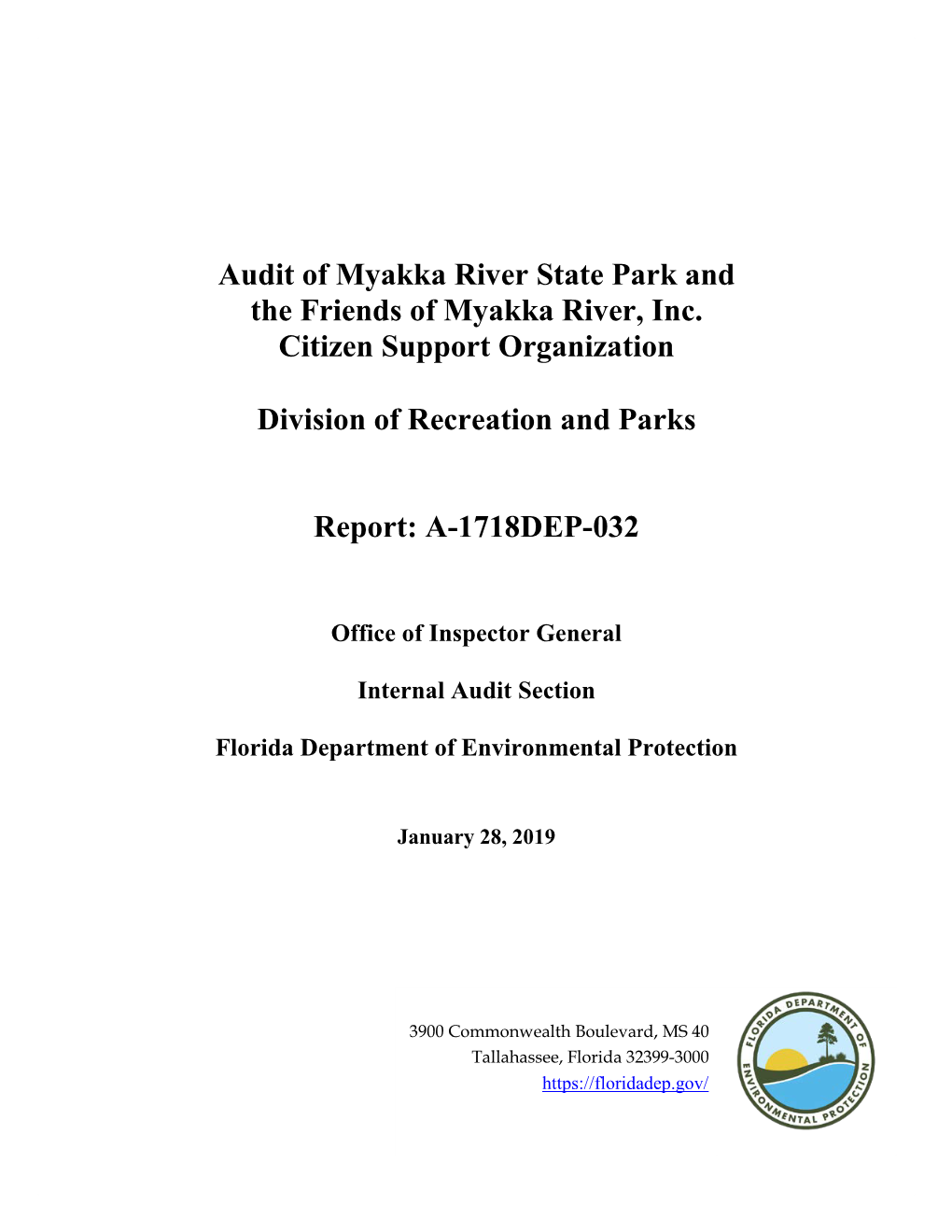 Audit of Myakka River State Park and the Friends of Myakka River, Inc