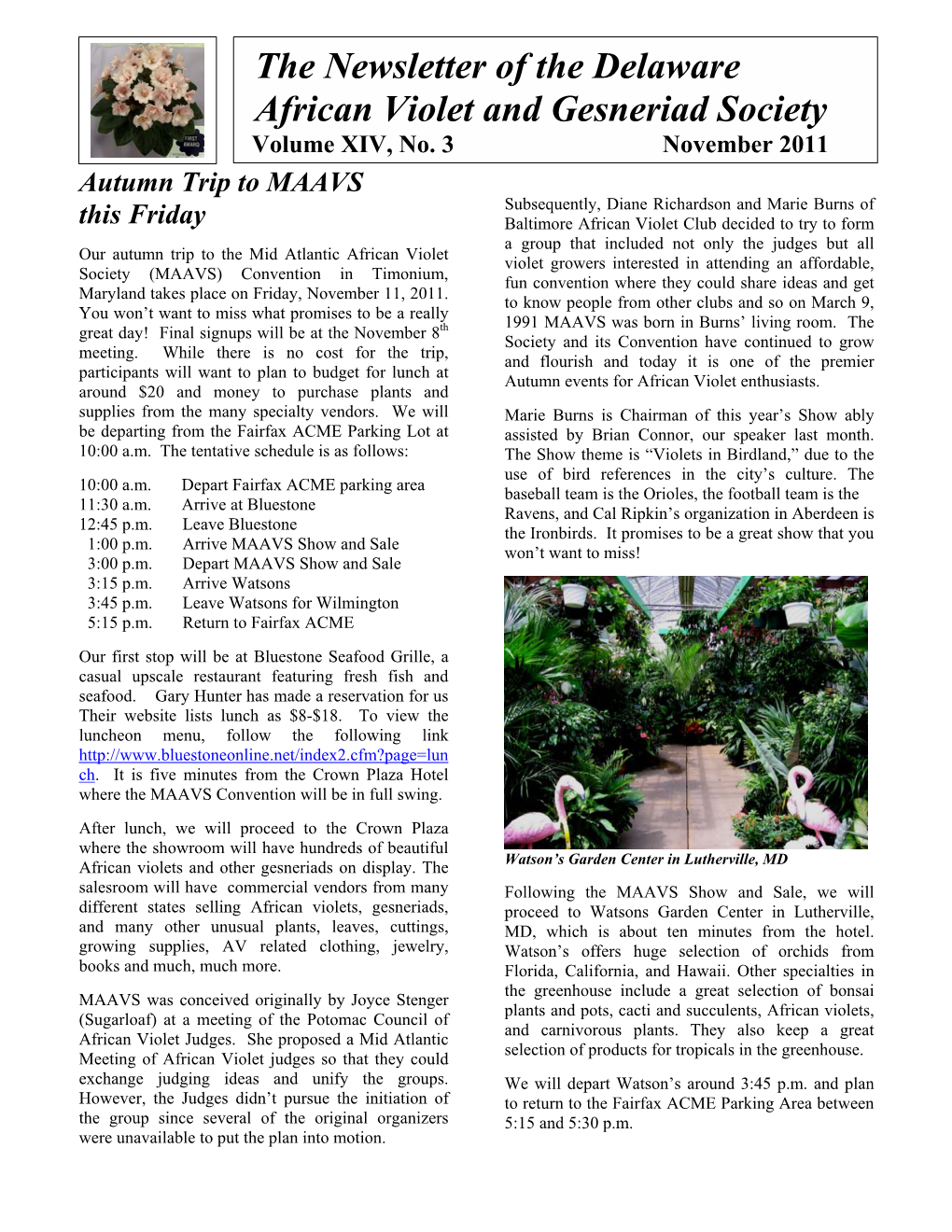 The Newsletter of the Delaware African Violet and Gesneriad Society