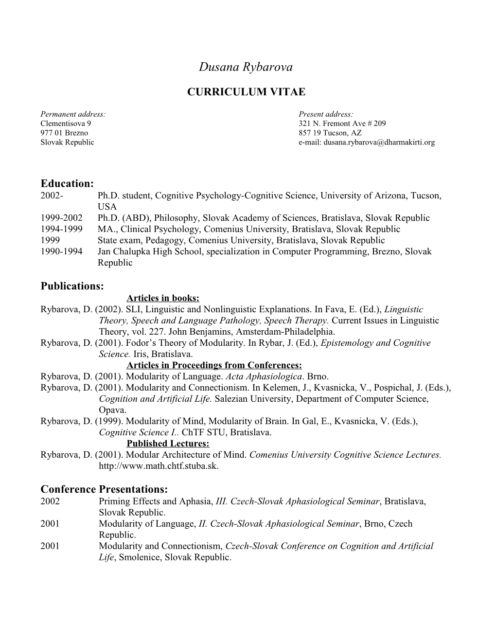 Curriculum Vitae s325