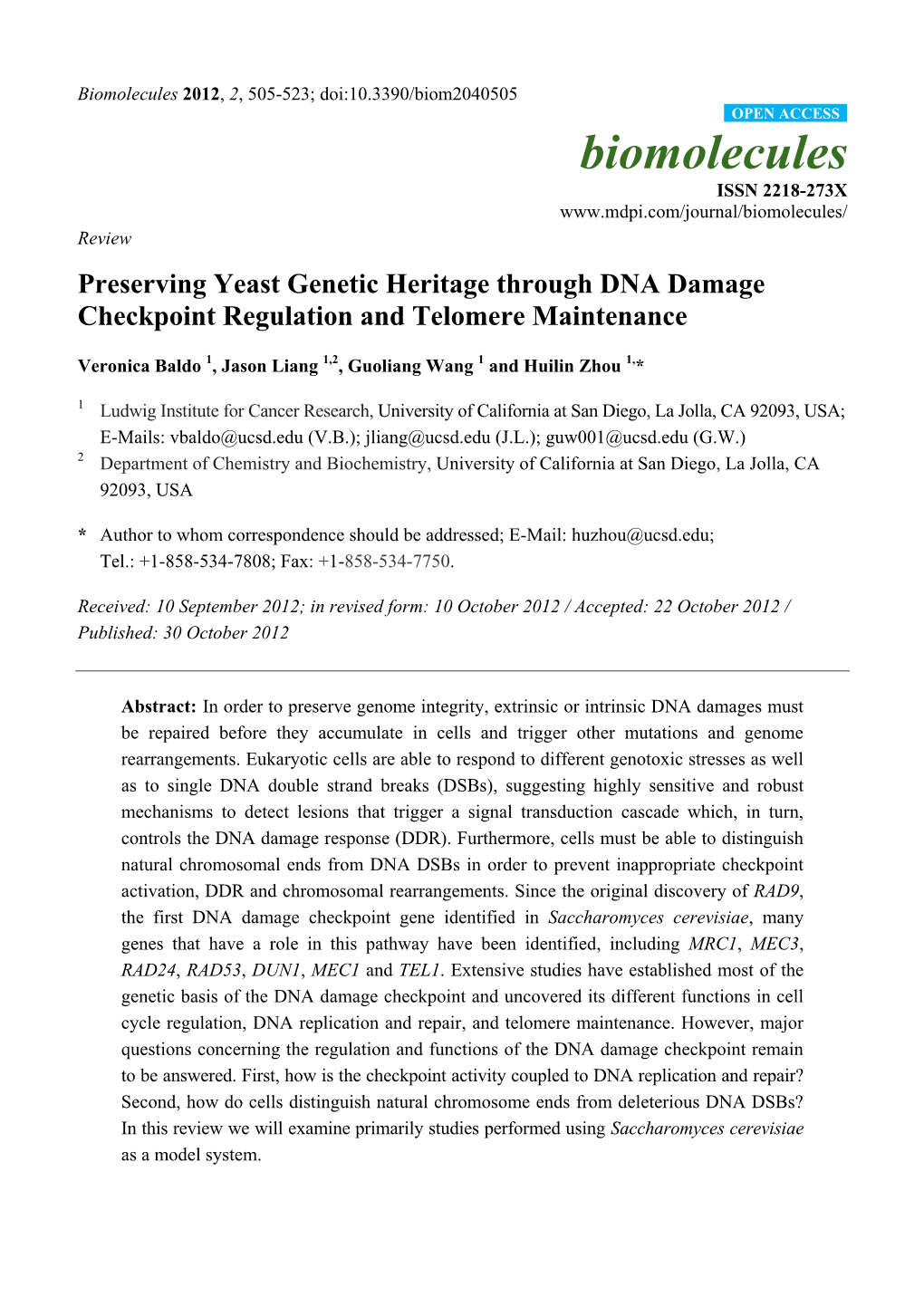 Preserving Yeast Genetic Heritage Through DNA Damage Checkpoint Regulation and Telomere Maintenance