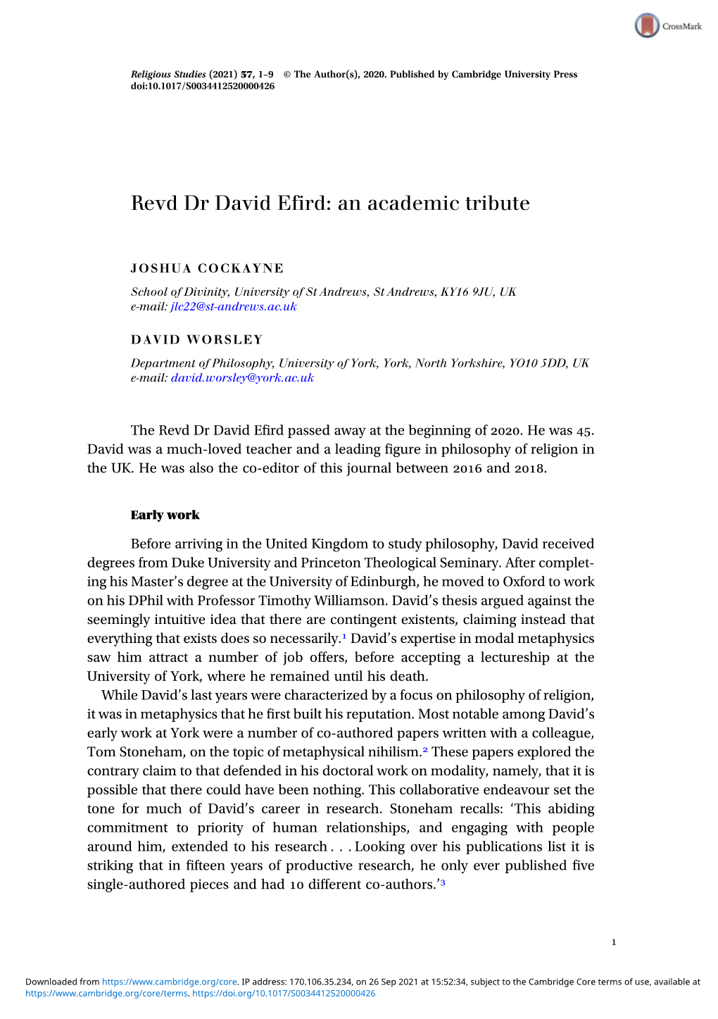 Revd Dr David Efird: an Academic Tribute