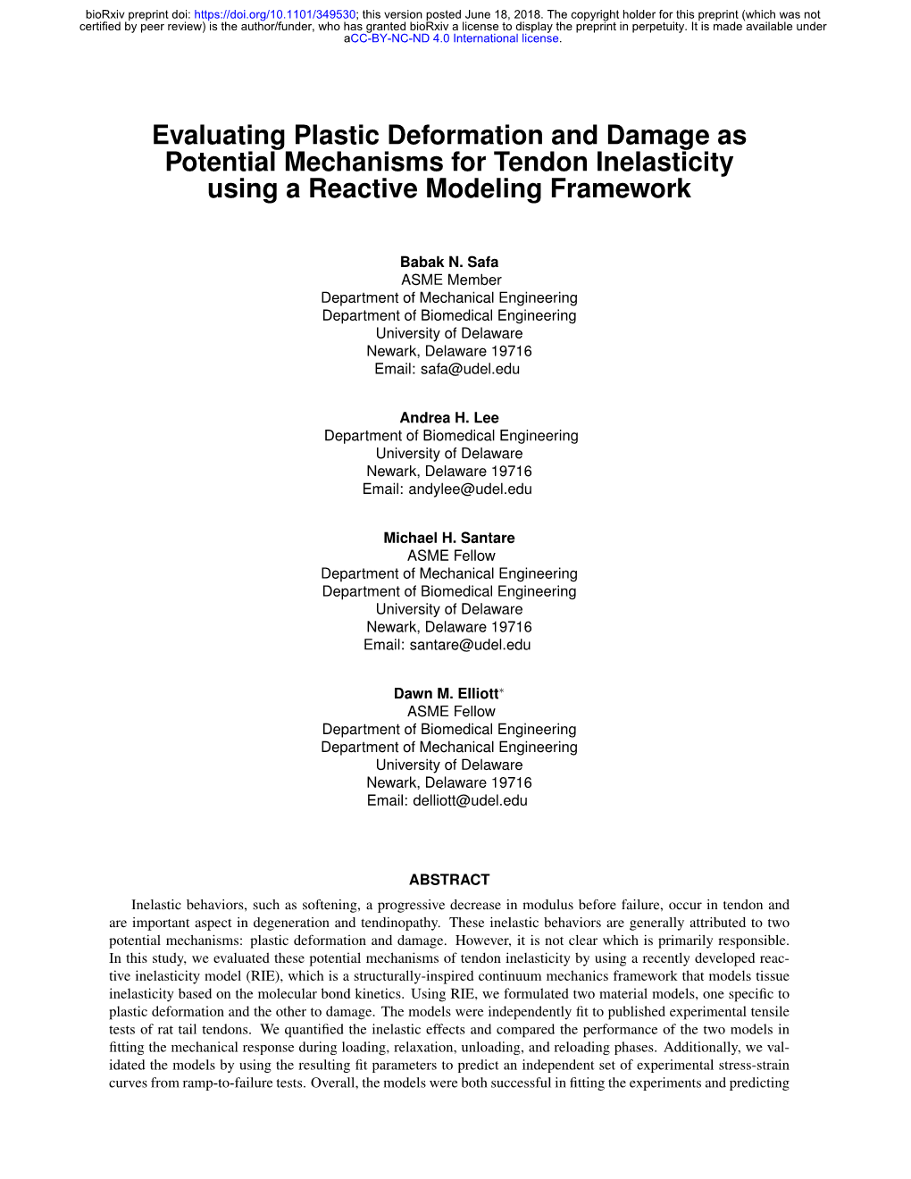 Evaluating Plastic Deformation and Damage As Potential Mechanisms for Tendon Inelasticity Using a Reactive Modeling Framework