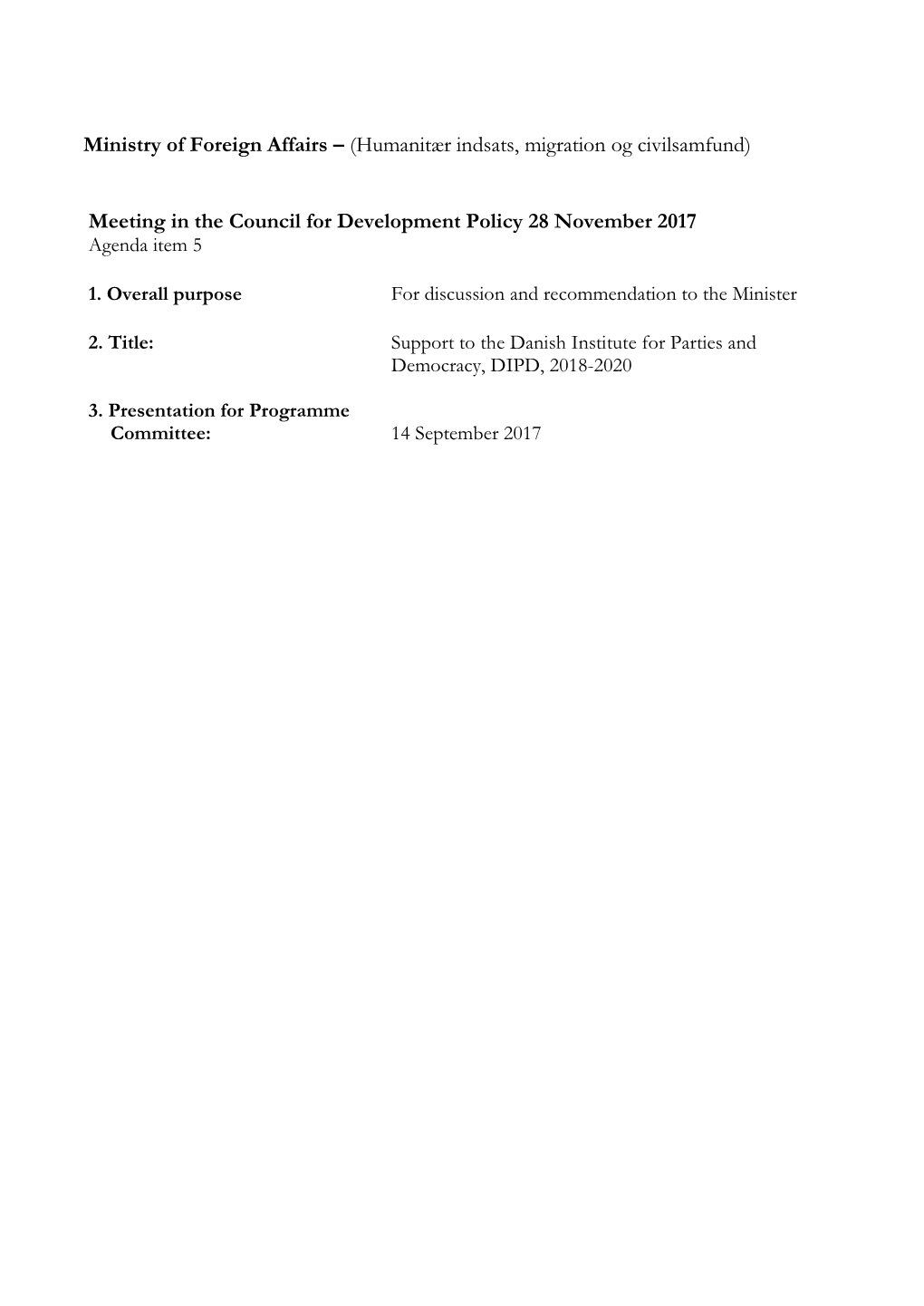 Meeting in the Council for Development Policy 28 November 2017 Agenda Item 5