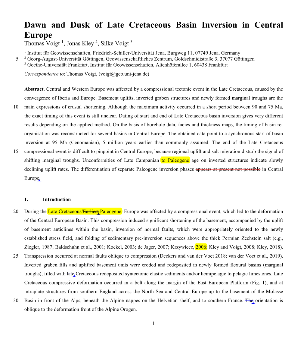 Dawn and Dusk of Late Cretaceous Basin Inversion in Central Europe