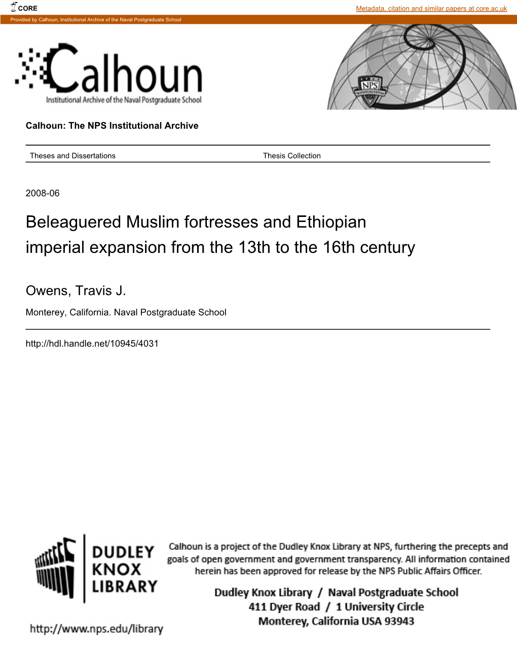 Beleaguered Muslim Fortresses and Ethiopian Imperial Expansion from the 13Th to the 16Th Century