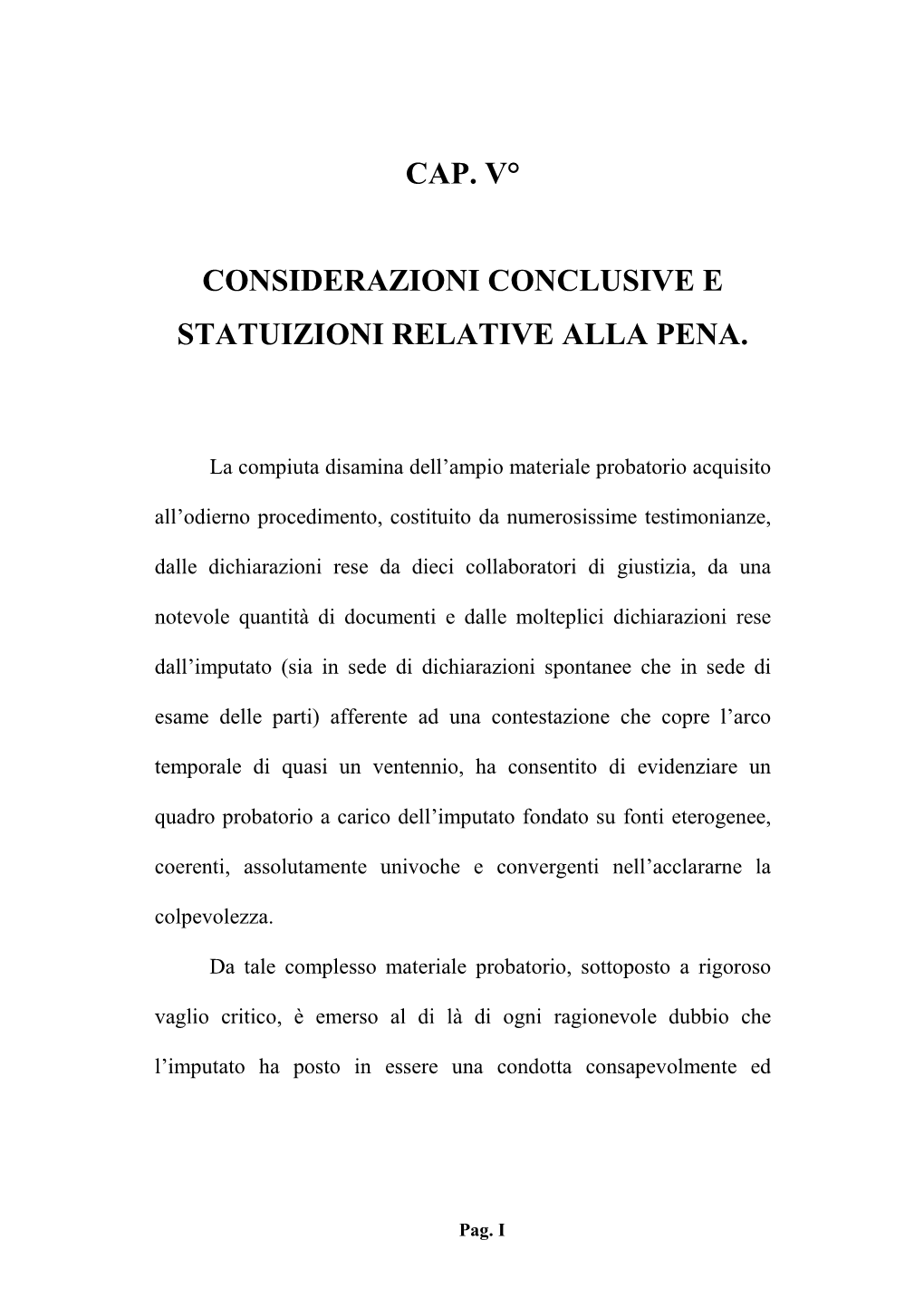 Cap. V° Considerazioni Conclusive E Statuizioni Relative Alla Pena