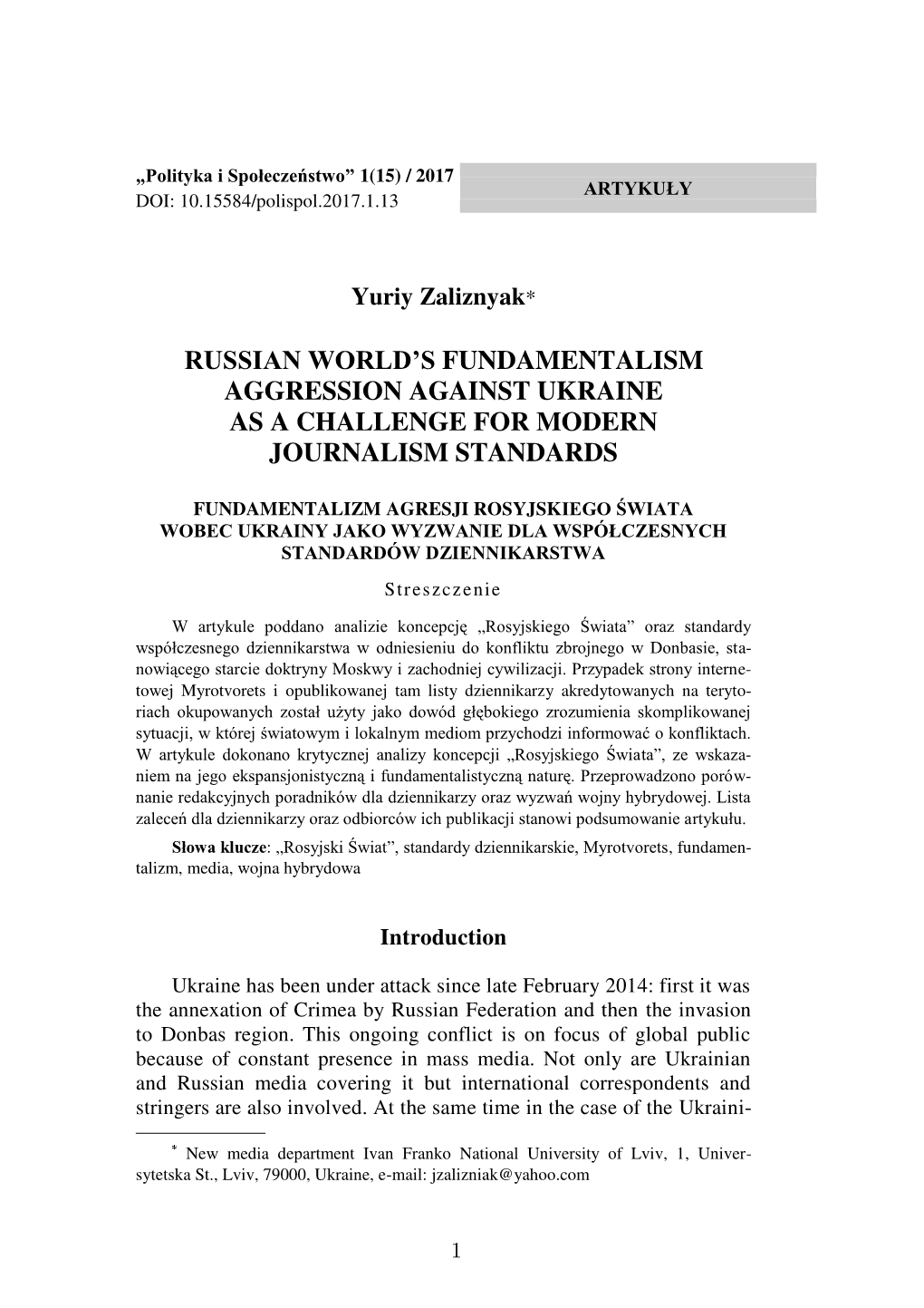 Russian World's Fundamentalism Aggression