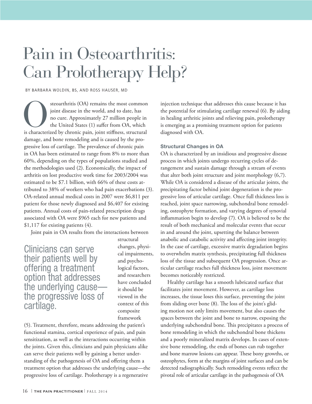 Pain in Osteoarthritis: Can Prolotherapy Help?