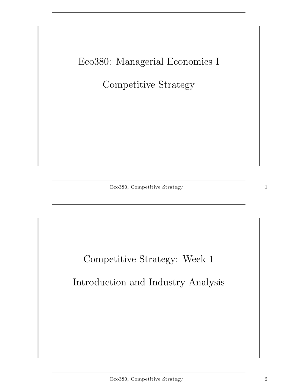 Managerial Economics I Competitive Strategy