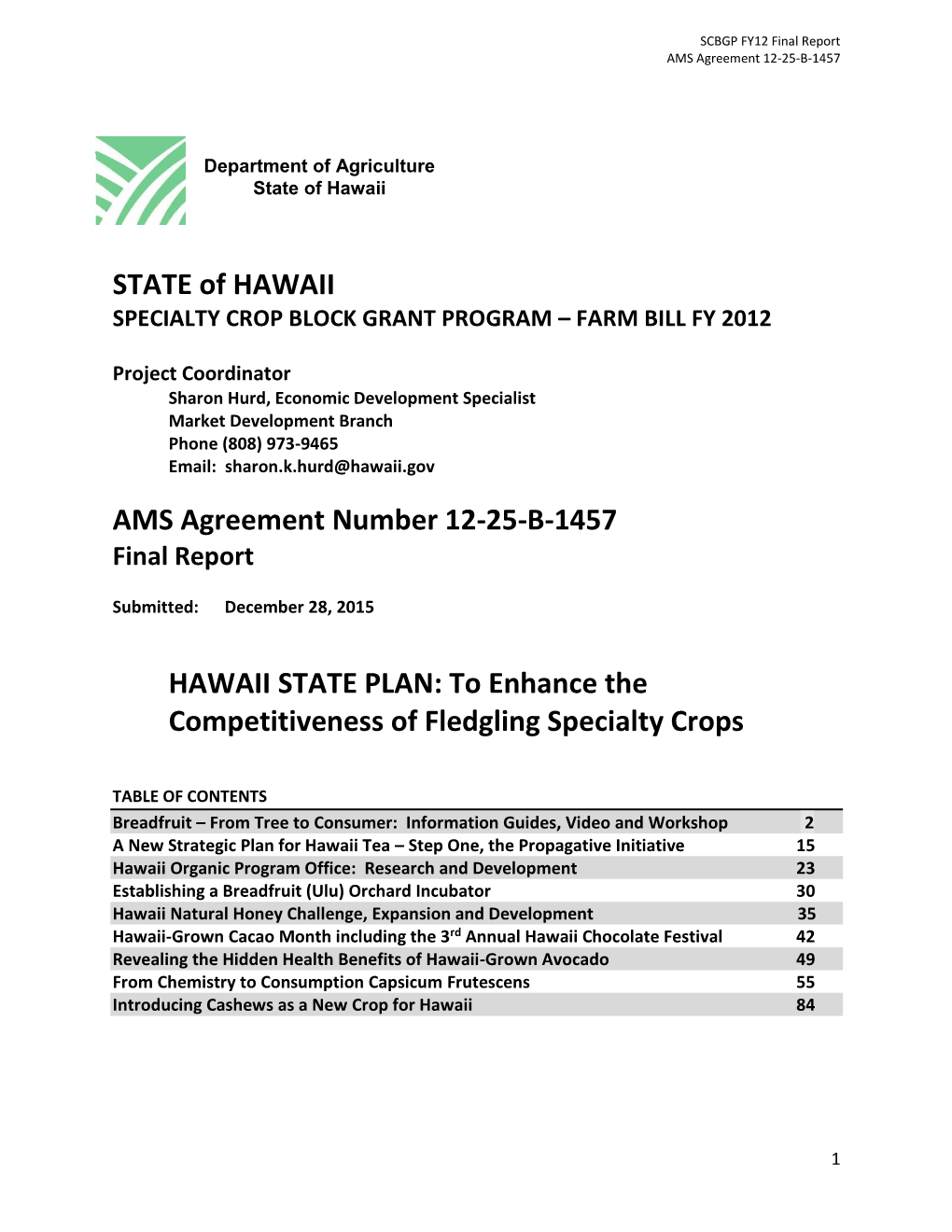 Specialty Crop Block Grant Program – Farm Bill Fy 2012