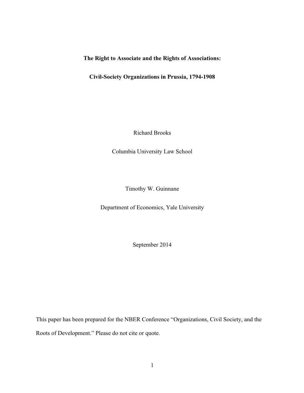 Civil-Society Organizations in Prussia, 1794-1908 Richard Brooks