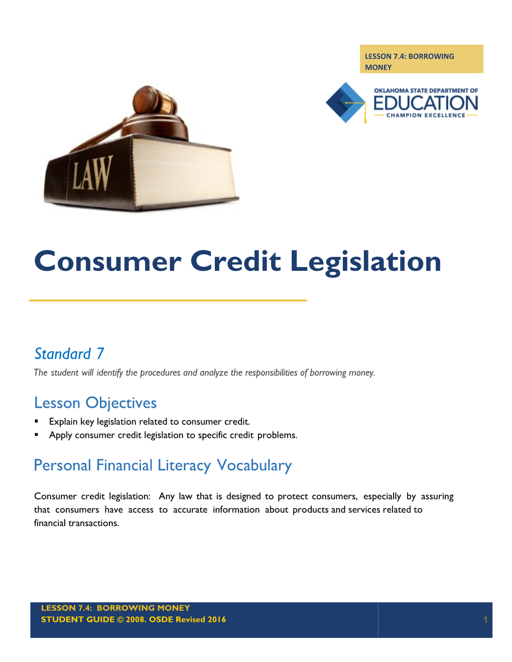 Consumer Credit Legislation