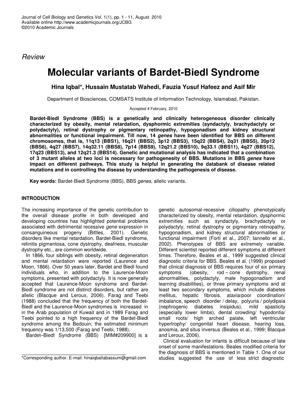 Molecular Variants of Bardet-Biedl Syndrome