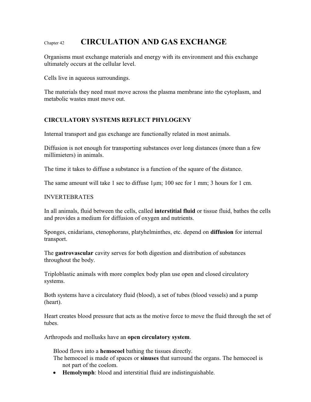 Chapter 42 CIRCULATION and GAS EXCHANGE s1