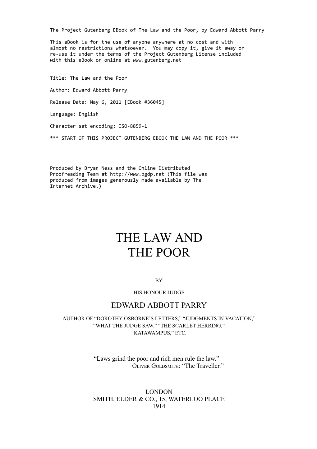 The Law and the Poor, by Edward Abbott Parry