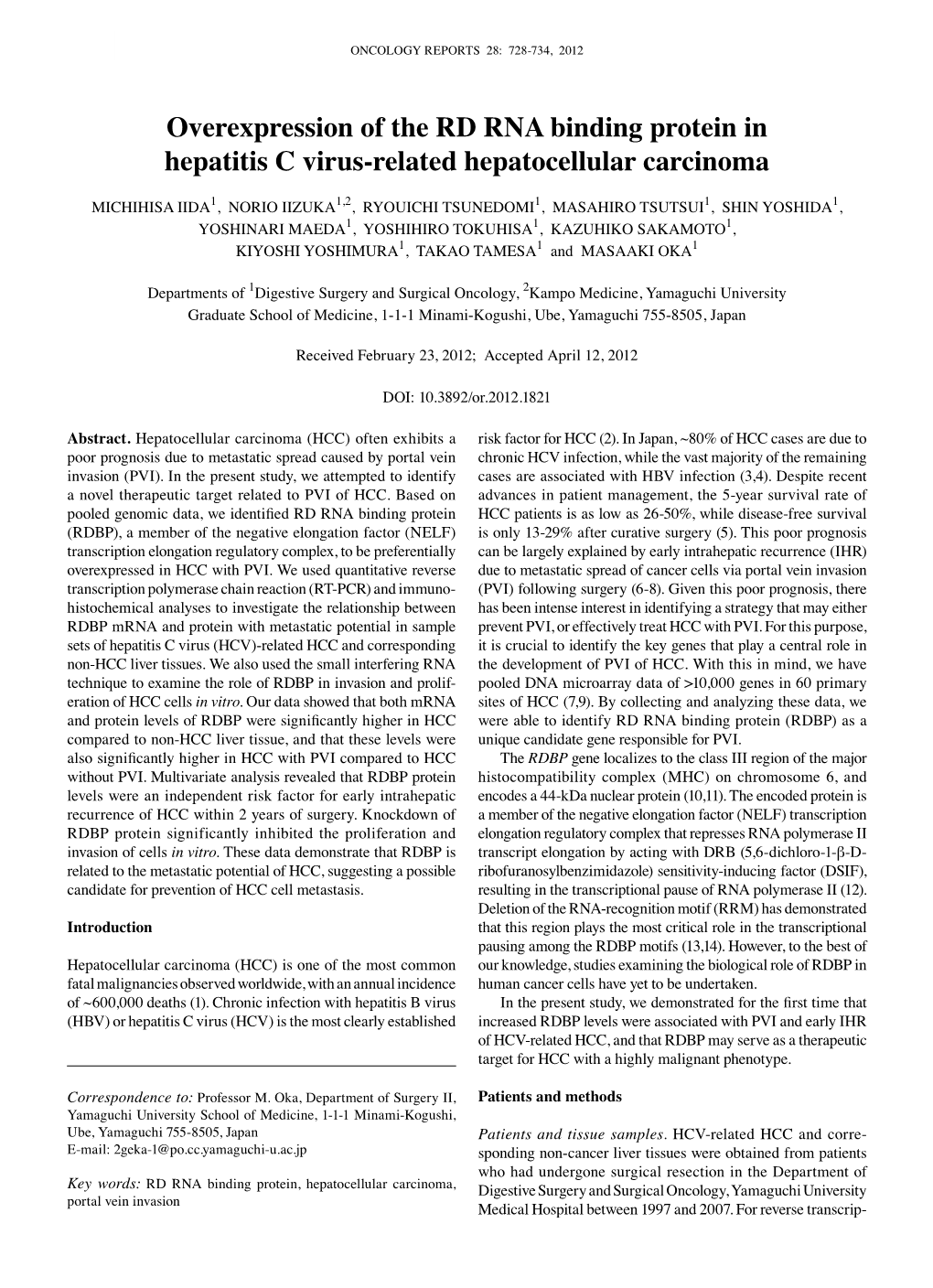 Overexpression of the RD RNA Binding Protein in Hepatitis C Virus-Related Hepatocellular Carcinoma