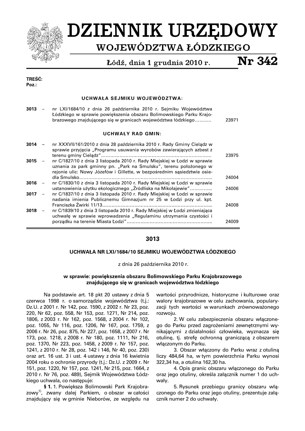 DZIENNIK URZĘDOWY WOJEWÓDZTWA ŁÓDZKIEGO Łódź, Dnia 1 Grudnia 2010 R