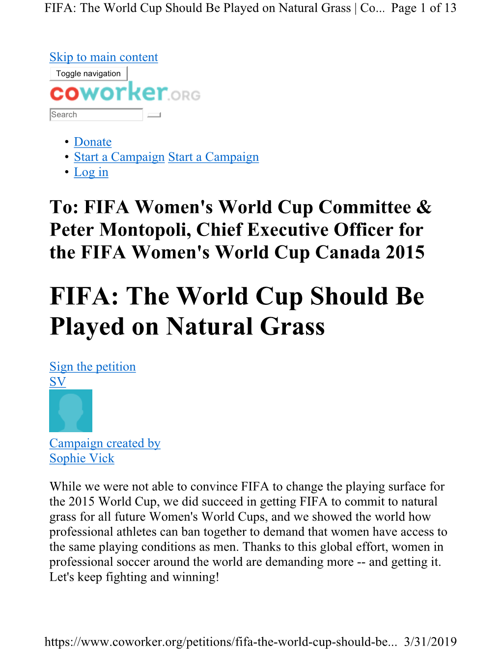 FIFA: the World Cup Should Be Played on Natural Grass | Co