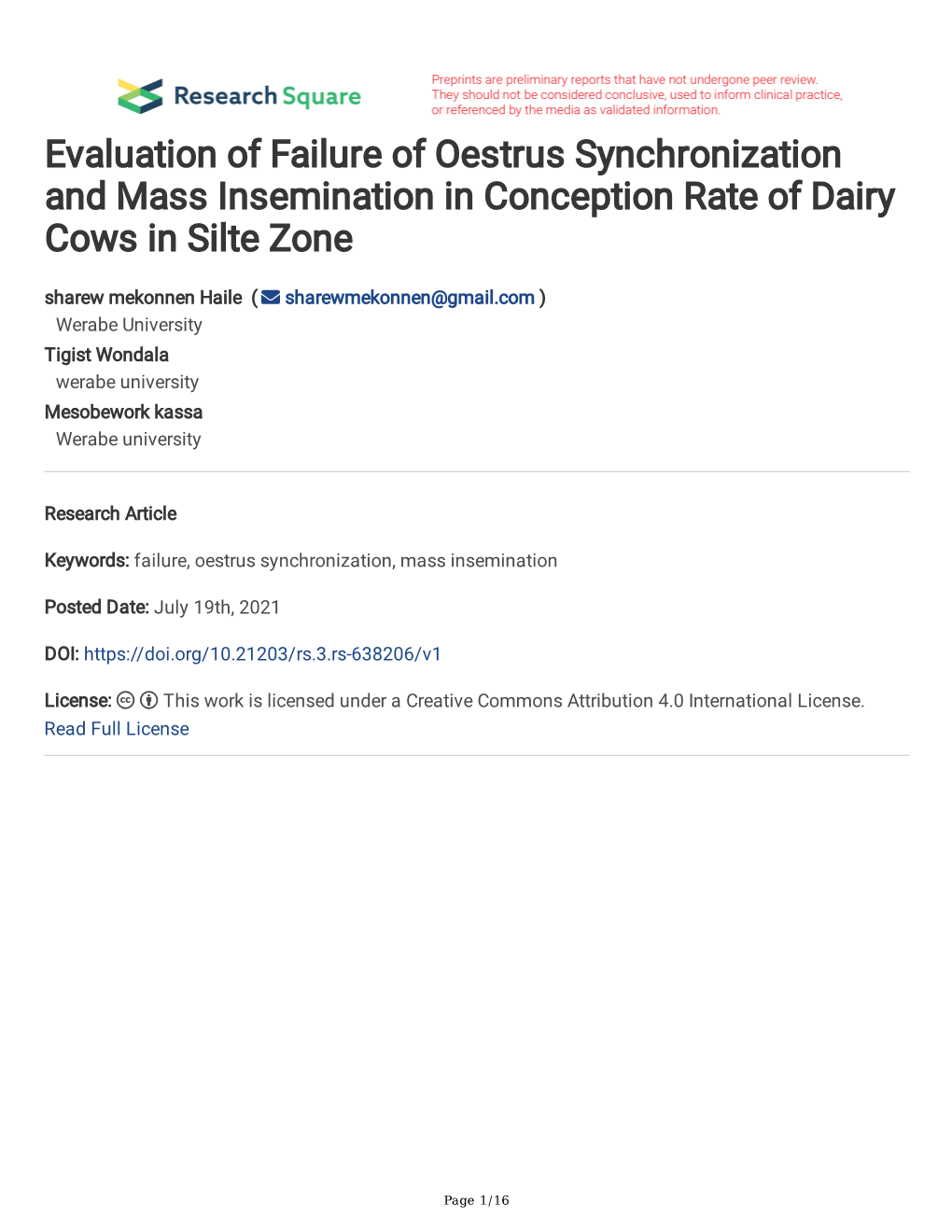 Evaluation of Failure of Oestrus Synchronization and Mass