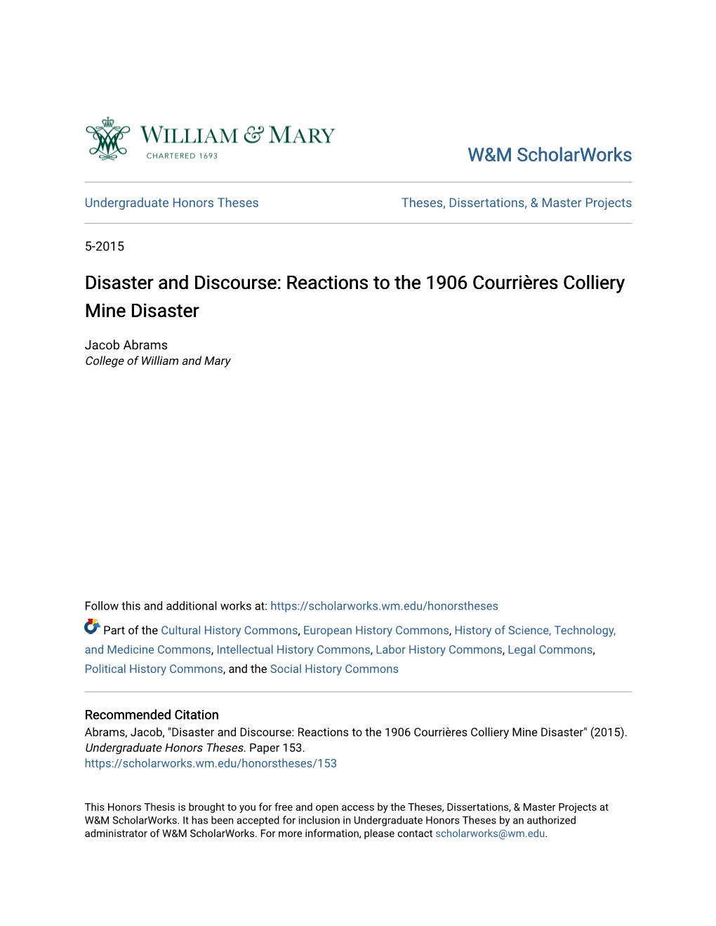 Reactions to the 1906 Courrières Colliery Mine Disaster