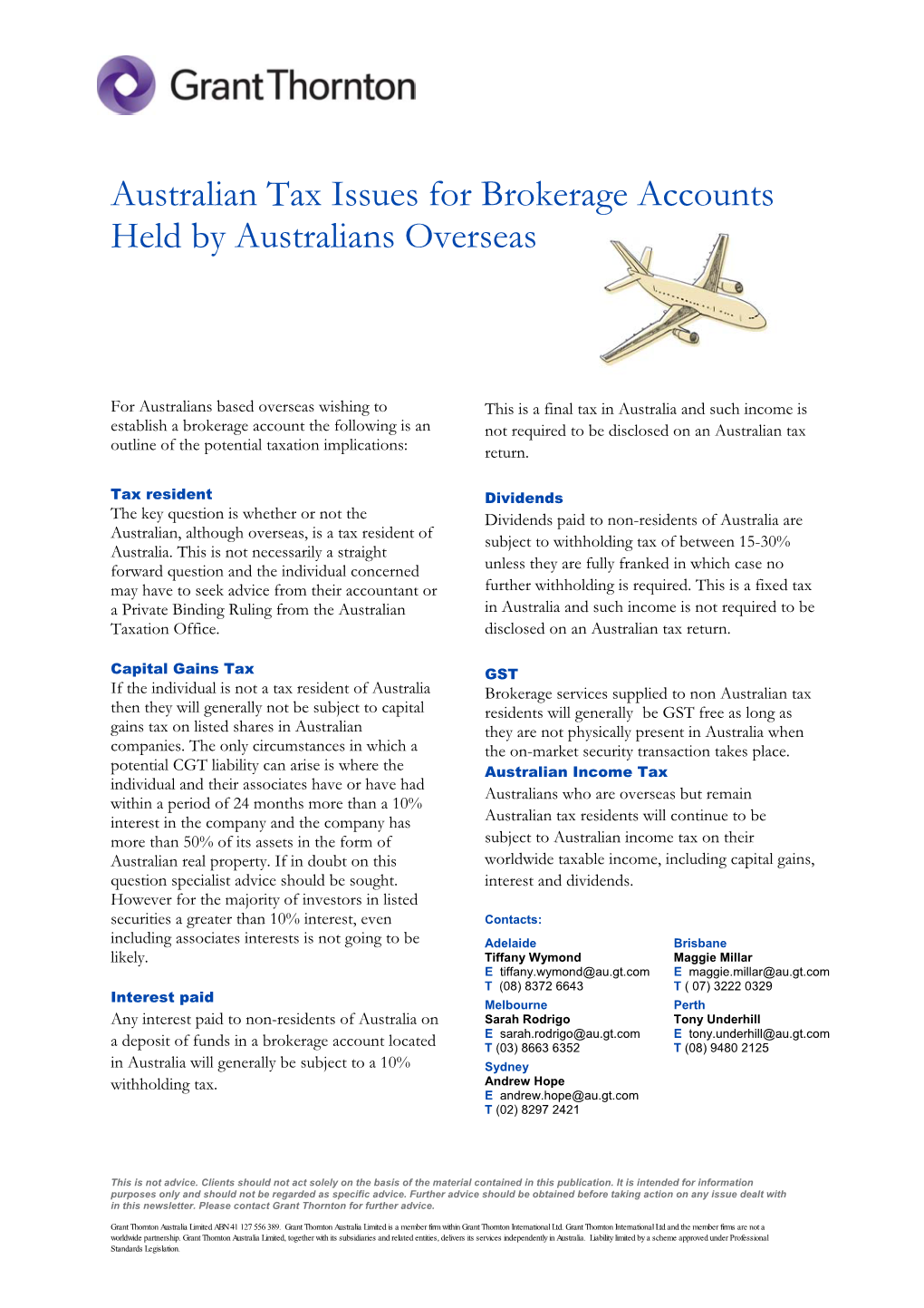 Australian Tax Issues for Brokerage Accounts Held by Australians Overseas