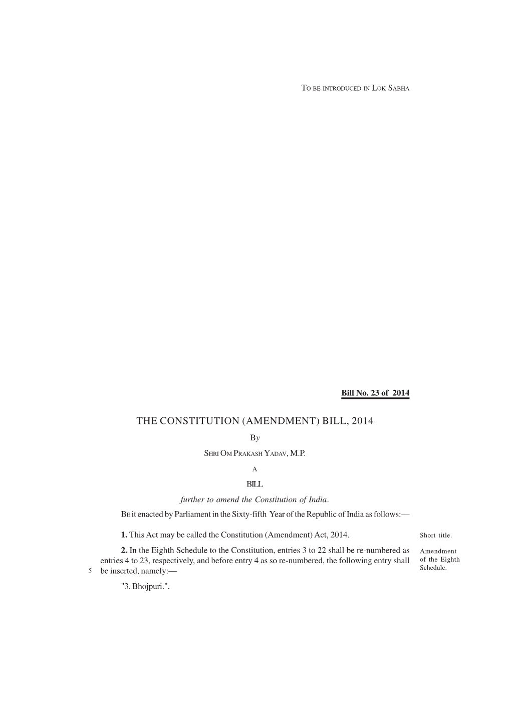 THE CONSTITUTION (AMENDMENT) BILL, 2014 By