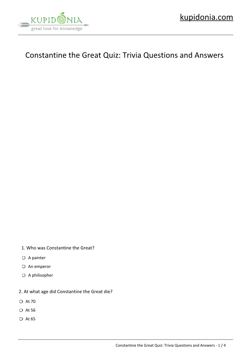 Constantine the Great Quiz: Questions and Answers