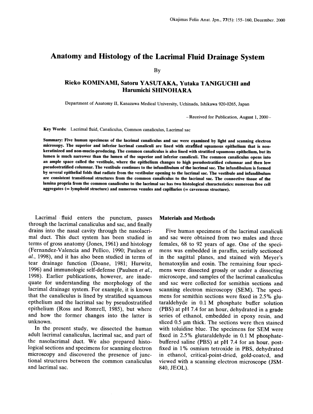 Anatomy and Histology of the Lacrimal Fluid Drainage System