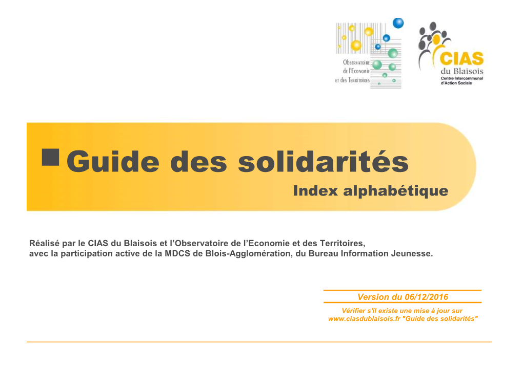 Guide Des Solidarités Index Alphabétique