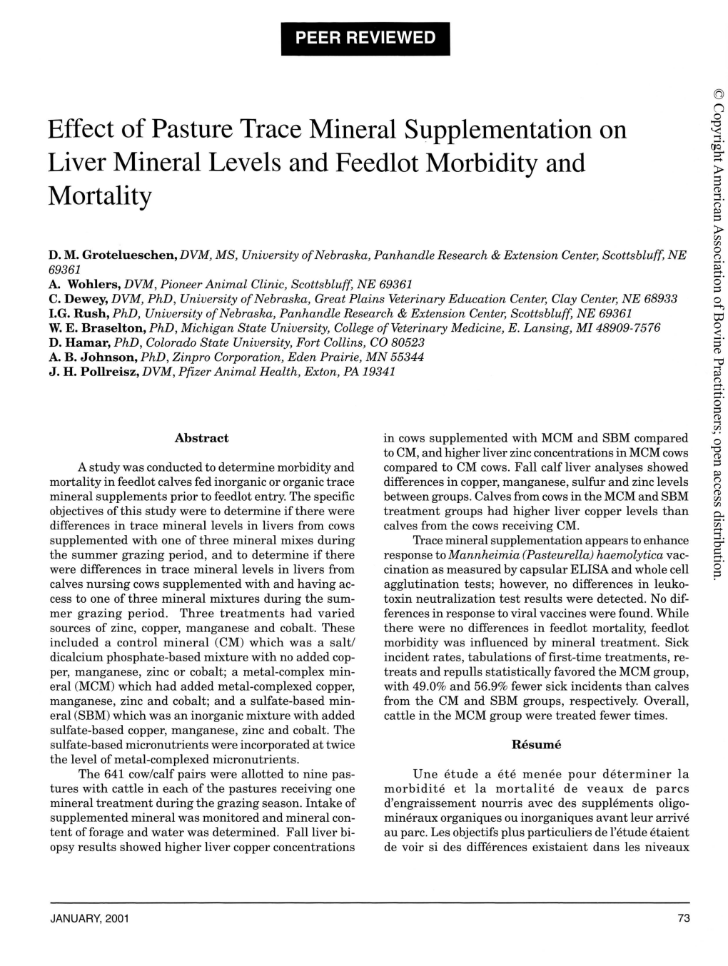 Effect of Pasture Trace Mineral Supplelllentation on Liver Mineral Levels and Feedlot Morbidity and Mortality