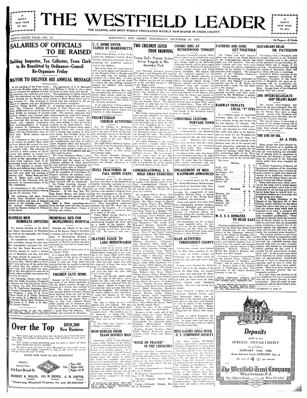 The Westfield Leader All ' the Leading and Most Widely Circulated Weekly Newspaper in Union County •-*-#—#—1 Thirty-Sixth Year—No