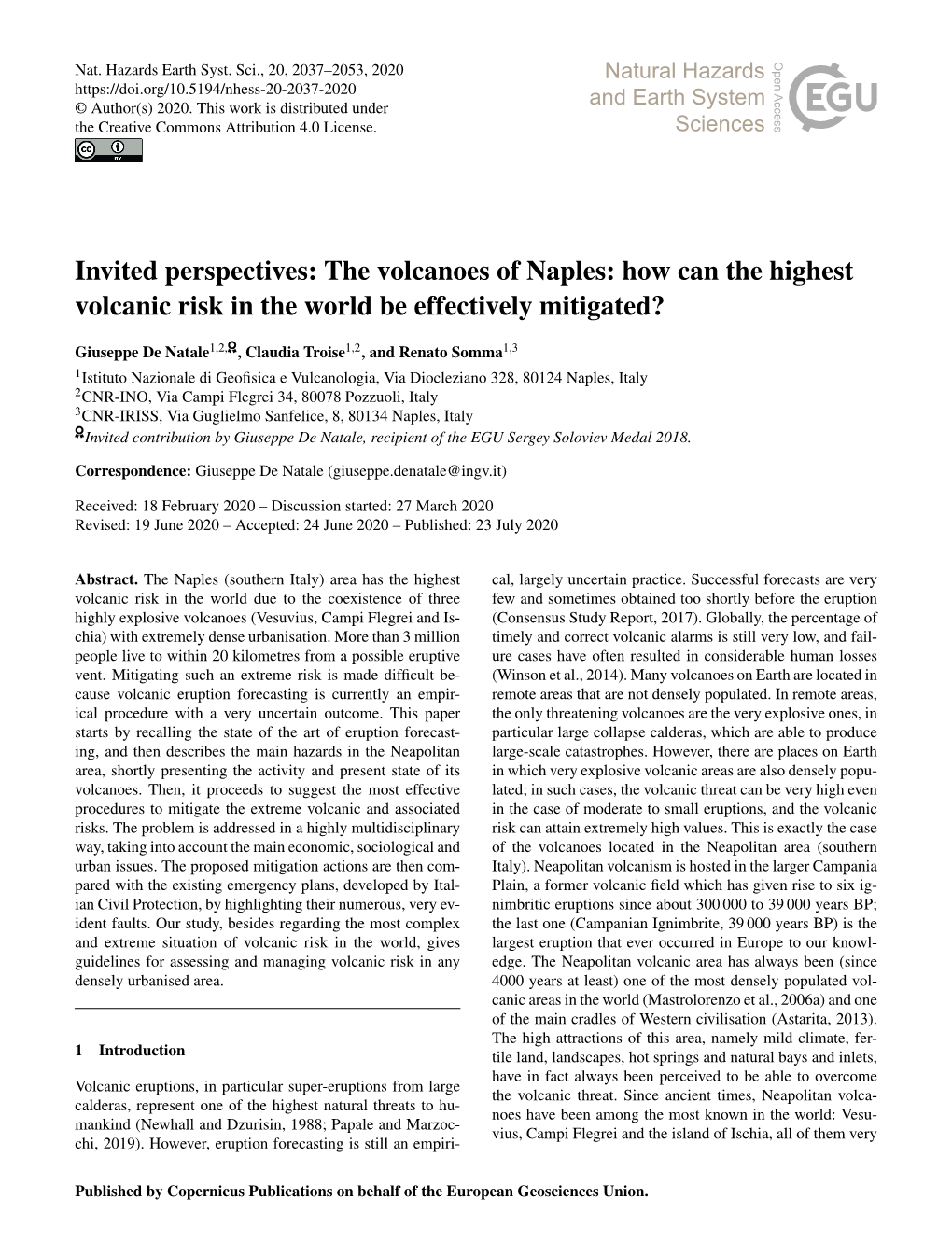 The Volcanoes of Naples: How Can the Highest Volcanic Risk in the World Be Effectively Mitigated?