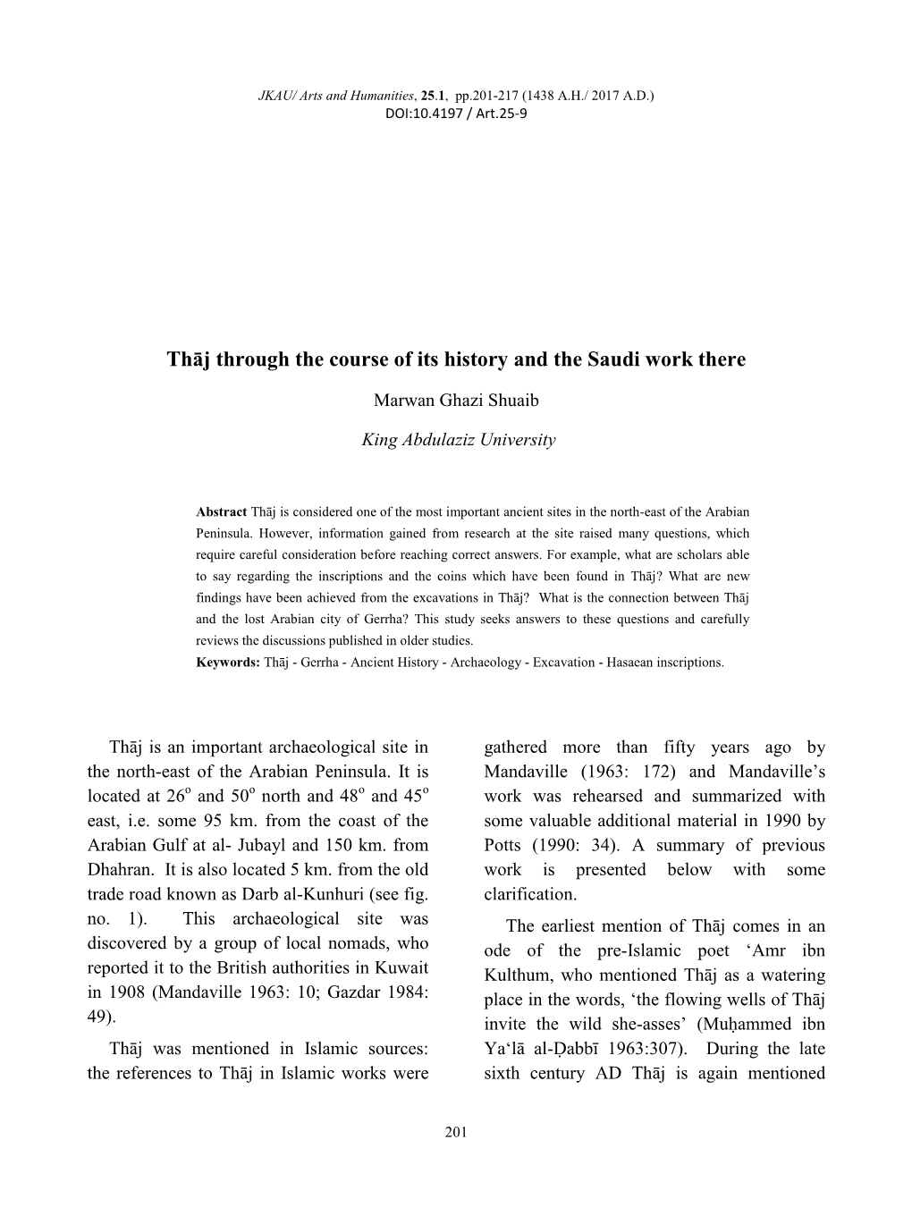 Thāj Through the Course of Its History and the Saudi Work There
