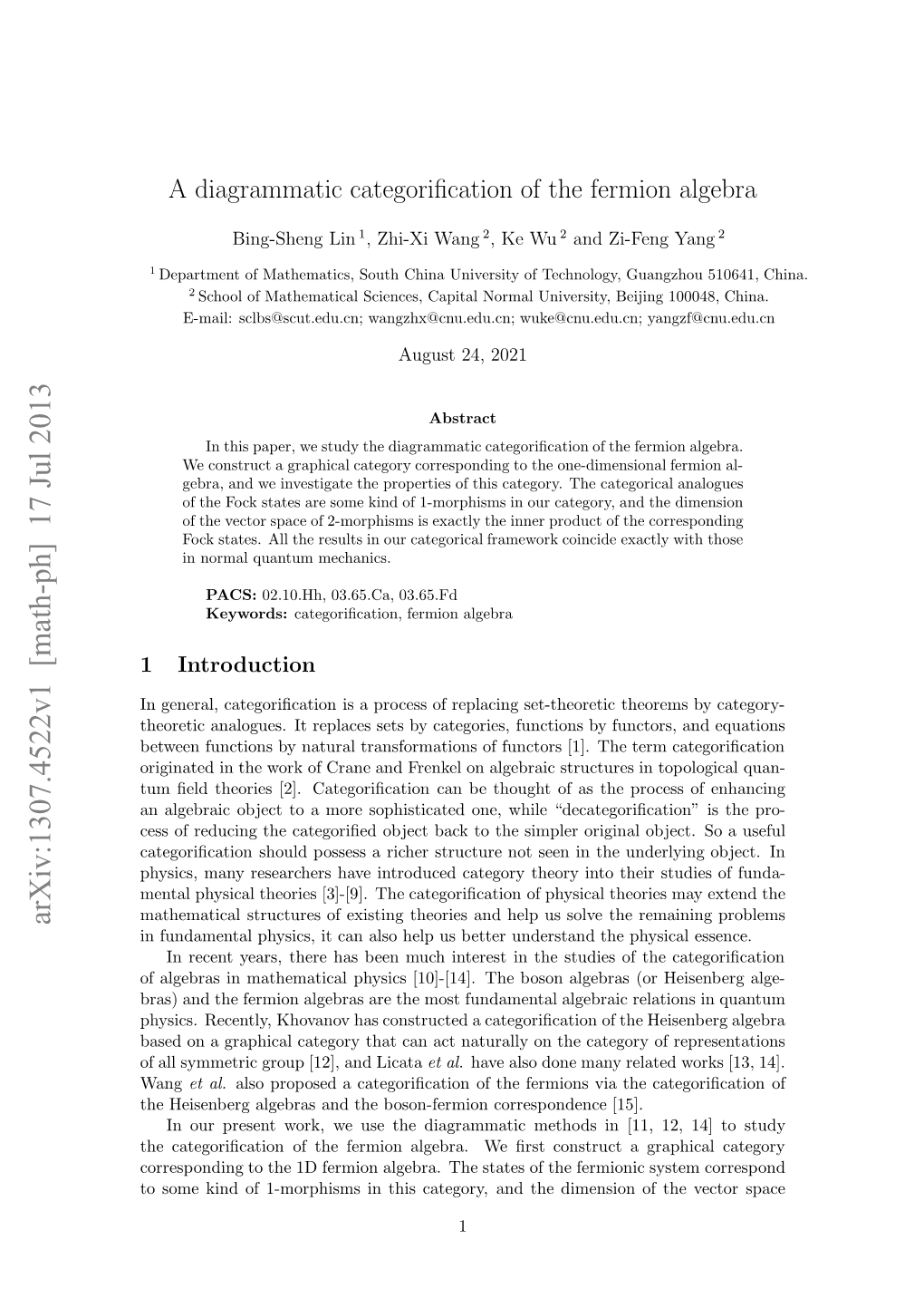 A Diagrammatic Categorification of the Fermion Algebra